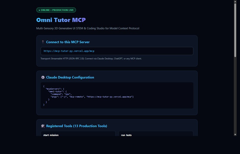 Omni Tutor MCP: 3D Interactive STEM & Coding Studio – screenshot 1