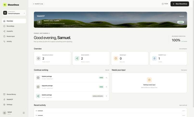 ShowOnce - WebMCP for “do what I did.” – screenshot 2