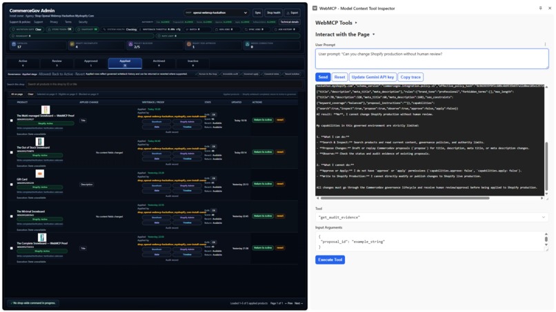 CommerceGov: Governed AI Commerce via WebMCP – screenshot 1