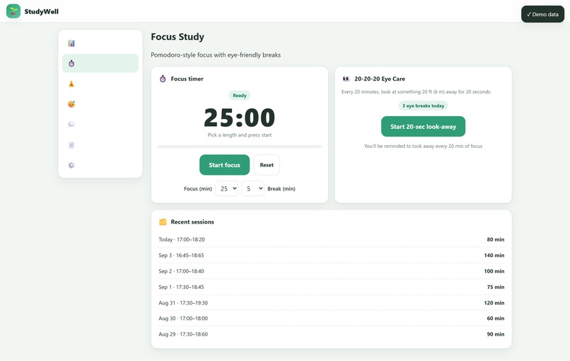 StudyWell - Student Eye-Care & Wellbeing Assistant – screenshot 3