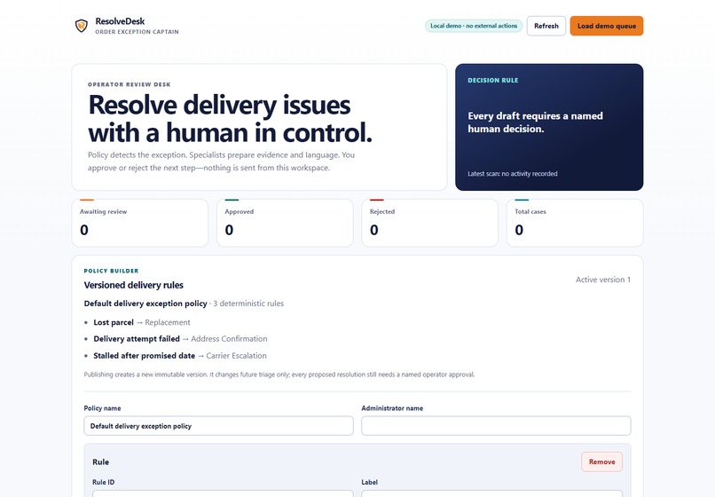 ResolveDesk — Order Exception Captain – screenshot 1