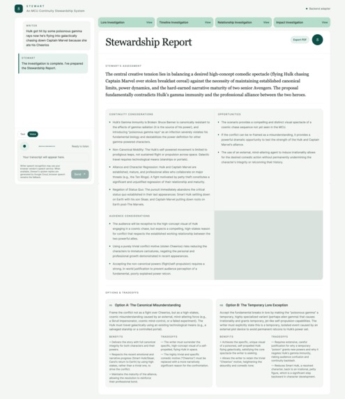 Stewart: An Agentic MCU Continuity Stewardship System – screenshot 6