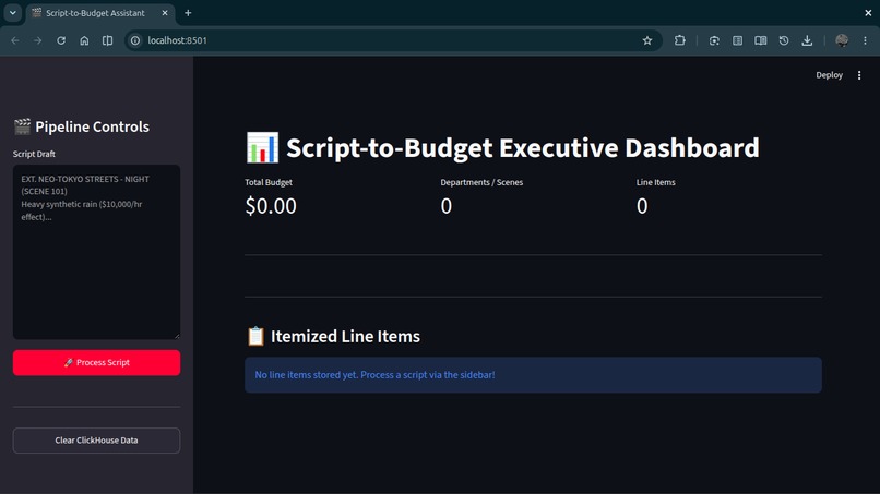 Script-to-Budget Executive Assistant – screenshot 1