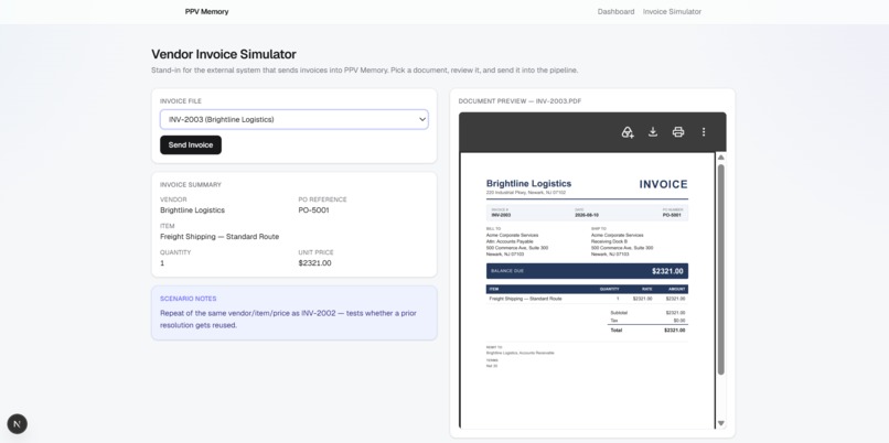 PPV Memory for Invoice Processing | Track 2 – screenshot 2