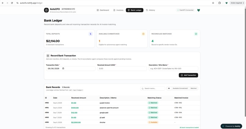 AutoCFO: The Autonomous Treasury & Reconciliation Agent – screenshot 2