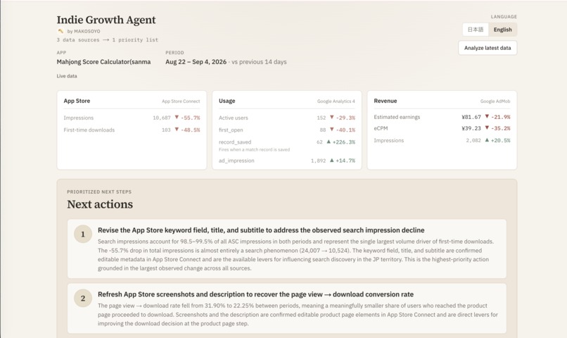 Indie Growth Agent – screenshot 1