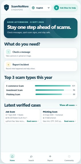 ScamNoMore mobile app – screenshot 1