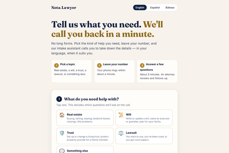 Nota Lawyer Intake – screenshot 1