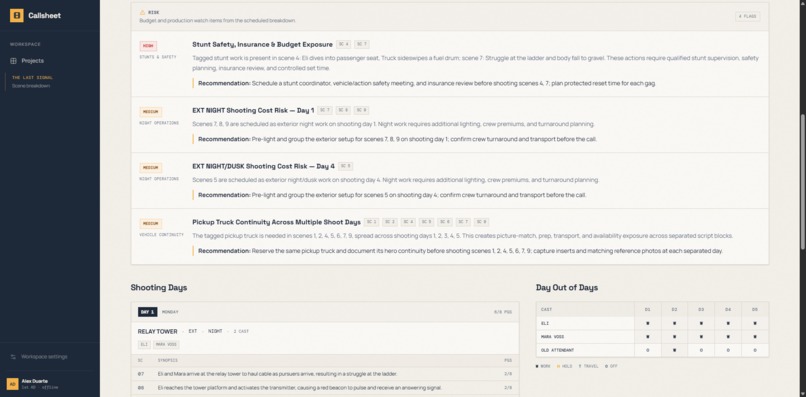 Callsheet – screenshot 2