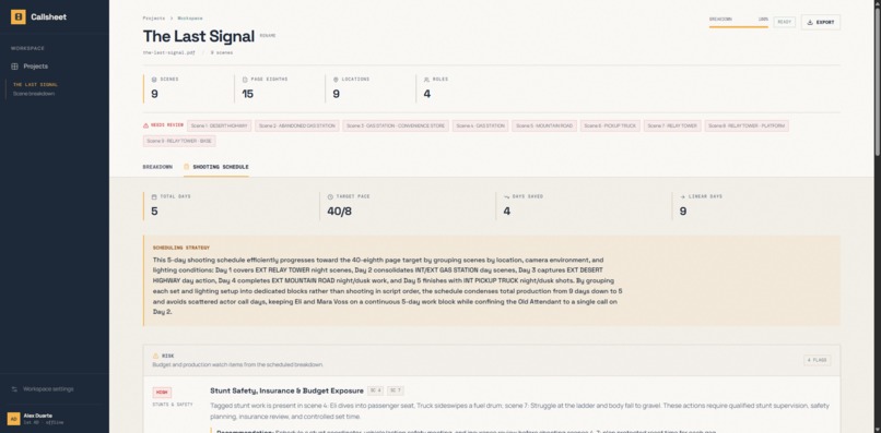 Callsheet – screenshot 3