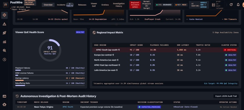 PostWire — Autonomous Streaming Incident Commander – screenshot 2