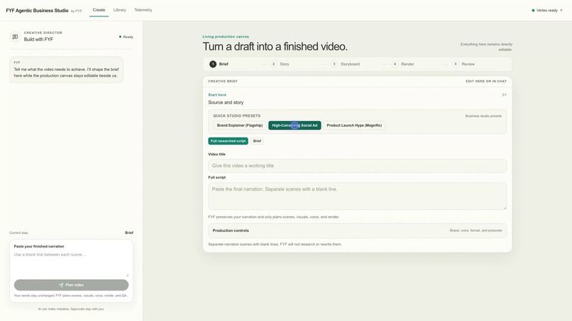 FYF Studio: Agentic Cinema & Telemetry – screenshot 4