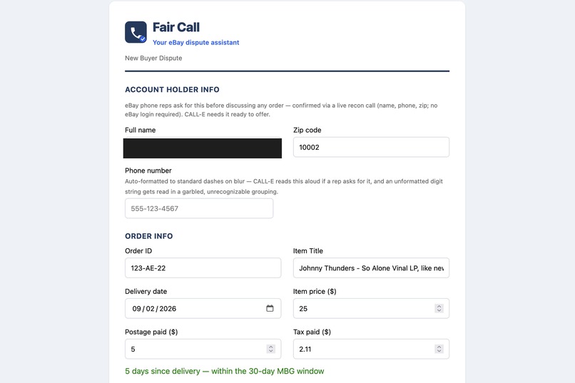 Fair Call — AI Agent for eBay Dispute Resolution – screenshot 1