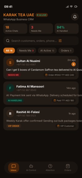 Karak Tea UAE — AI WhatsApp CRM – screenshot 2