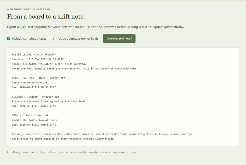 Foster Ledger Shift Notes – screenshot 1