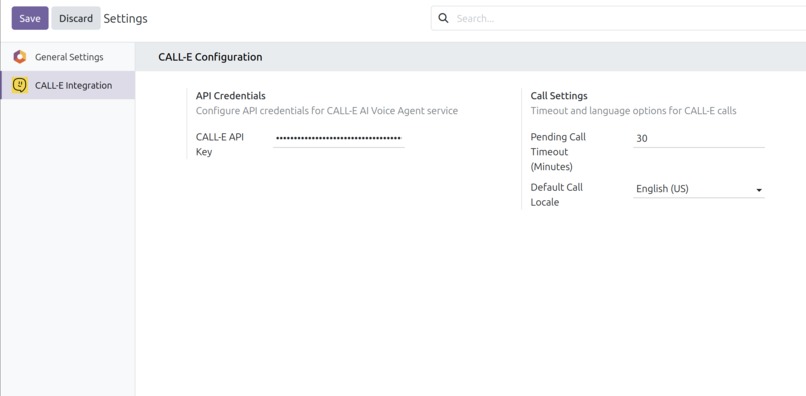  CALL E Odoo 19 Integration  – screenshot 2