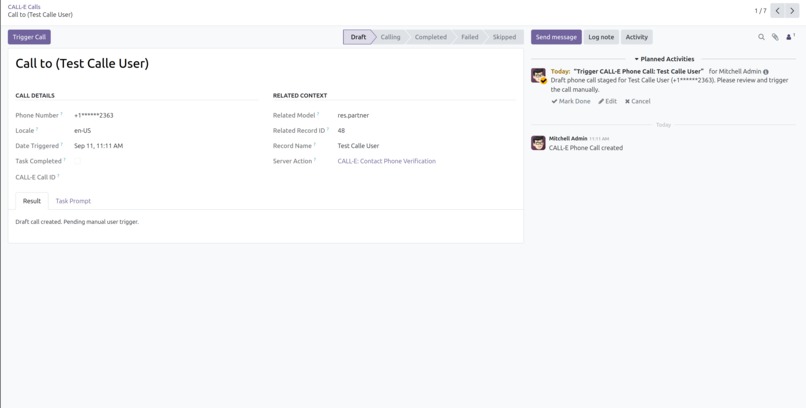  CALL E Odoo 19 Integration  – screenshot 6