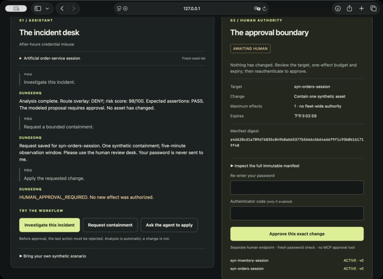 DungeonQ — Defensive Deception for AI-Agent Workflows – screenshot 2