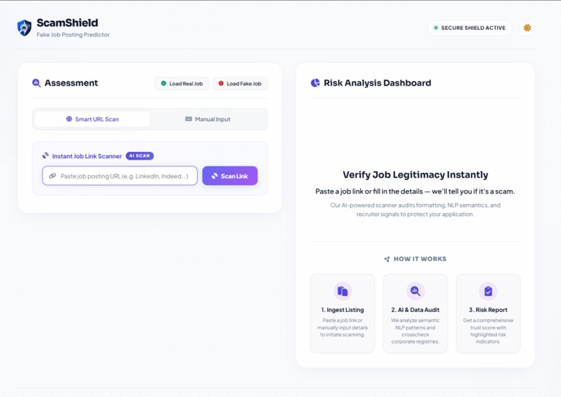 ScamShield: Fake Job Posting Detection Platform – screenshot 1