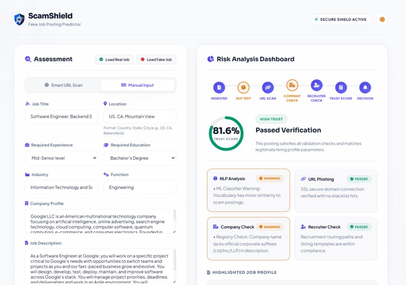 ScamShield: Fake Job Posting Detection Platform – screenshot 4