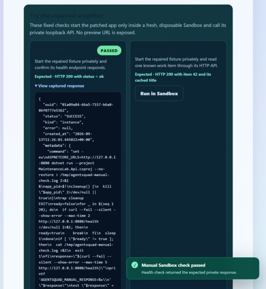 Agents Squad -  Sandbox-Verified Dependency Repair – screenshot 5