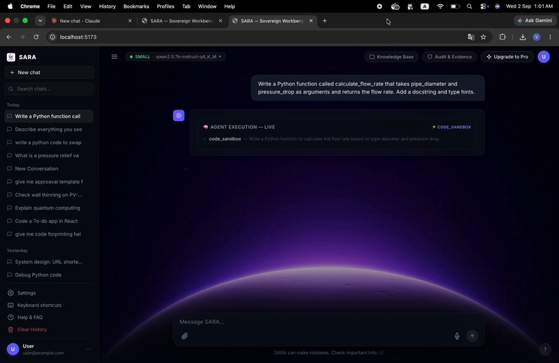 SARA Sovereign AI Workbench – screenshot 2