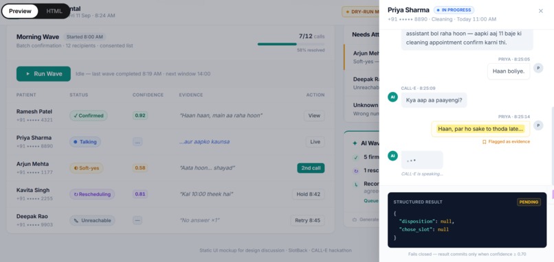 SlotBack — CALL-E No-Show Recovery Agent – screenshot 1