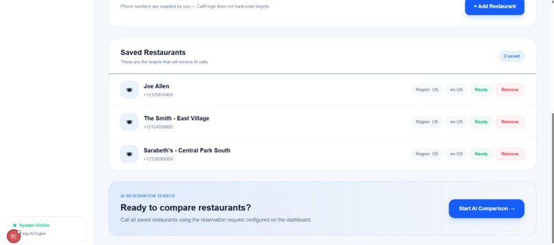CallForge AI — Restaurant Reservation Agent – screenshot 5