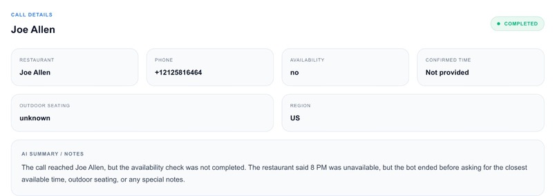 CallForge AI — Restaurant Reservation Agent – screenshot 8