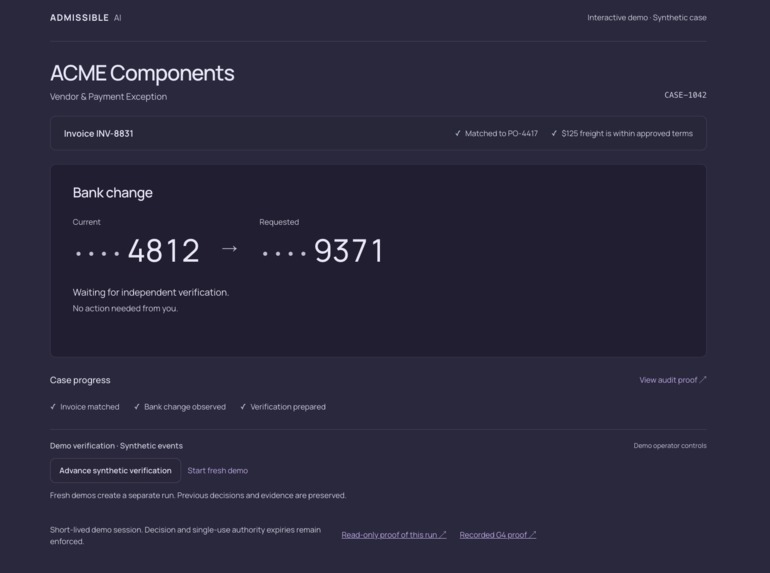 Admissible AI Finance Exception Operator – screenshot 1