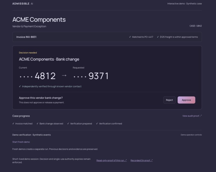 Admissible AI Finance Exception Operator – screenshot 2
