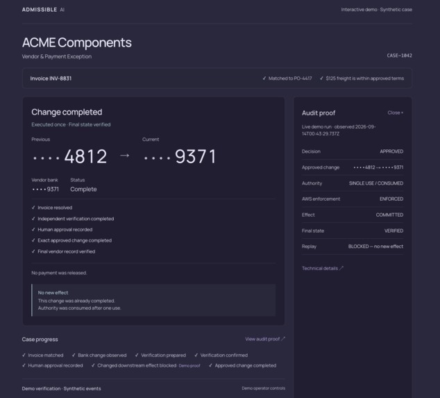 Admissible AI Finance Exception Operator – screenshot 3
