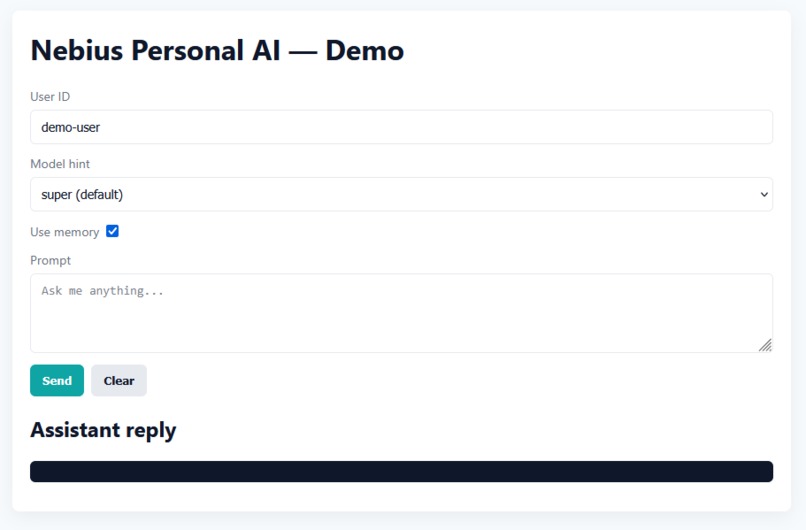 Nebius Personal AI Track – screenshot 1