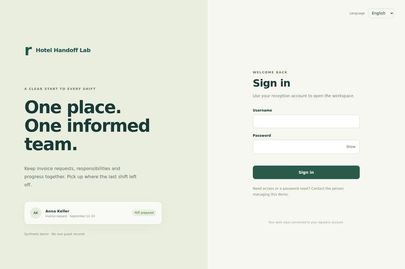 Hotel Handoff Lab – screenshot 2