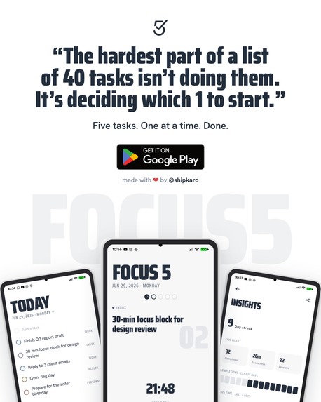 Focus5 - Five Tasks. One At a Time. Done – screenshot 1