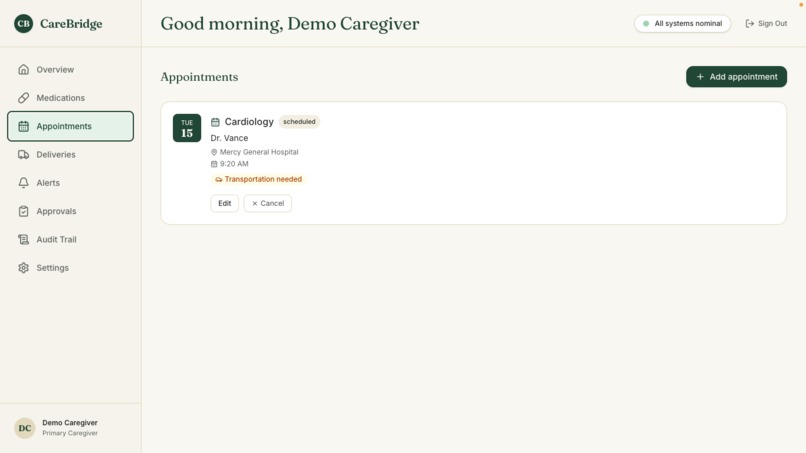 CareBridge — The AI Coordinator for Ageing Parents – screenshot 3