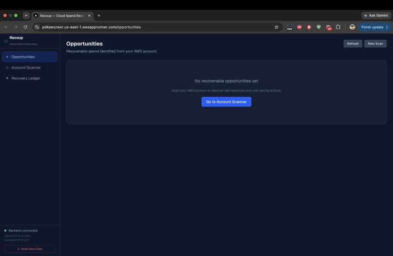 Recoup AWS - Autonomous Cloud Spend Recovery Agent – screenshot 1