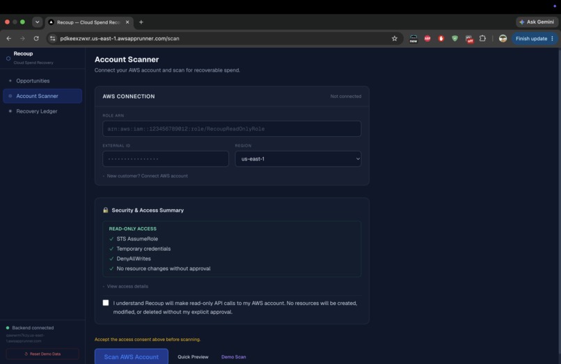 Recoup AWS - Autonomous Cloud Spend Recovery Agent – screenshot 3