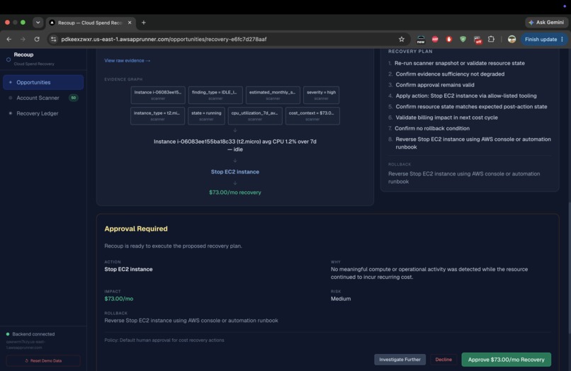 Recoup AWS - Autonomous Cloud Spend Recovery Agent – screenshot 5