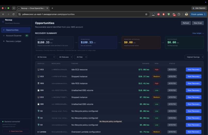Recoup AWS - Autonomous Cloud Spend Recovery Agent – screenshot 8