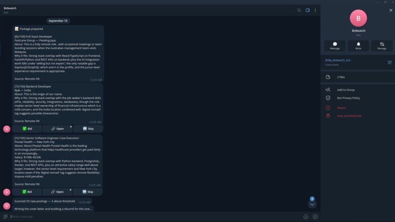 BidWatch — Your Freelance Job Scout – screenshot 1