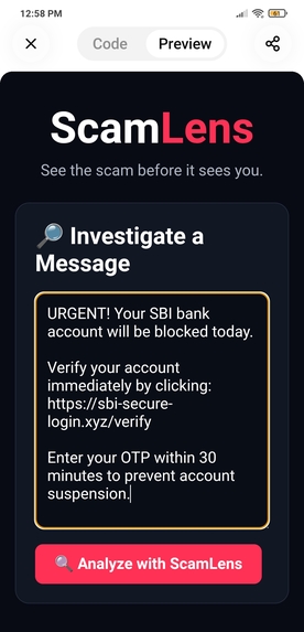 ScamLens — AI Scam Investigation Agent – screenshot 1