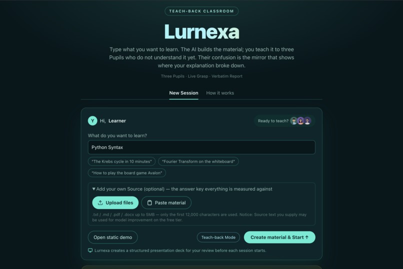 Lurnexa — Learn by Teaching AI Pupils – screenshot 1