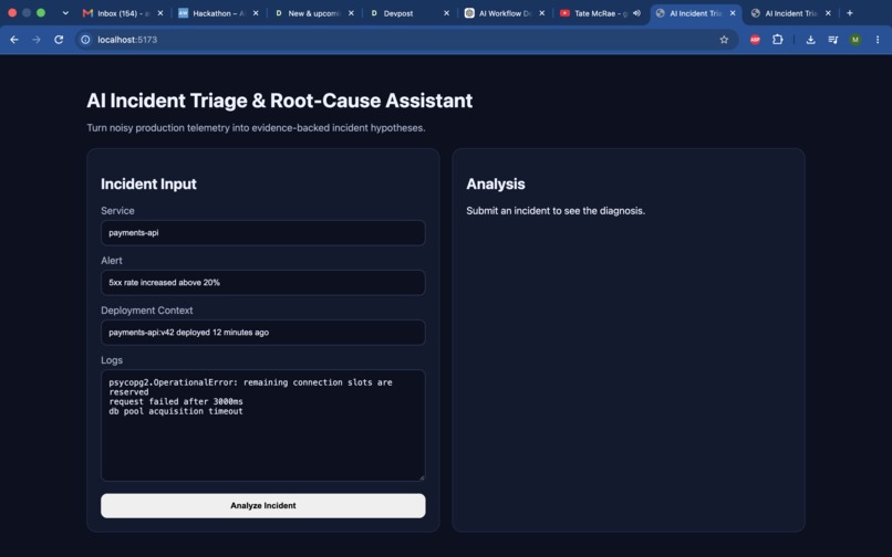 AI Incident Triage & Root-Cause Assistant – screenshot 1