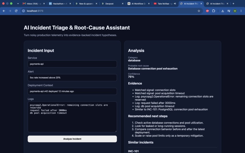 AI Incident Triage & Root-Cause Assistant – screenshot 2