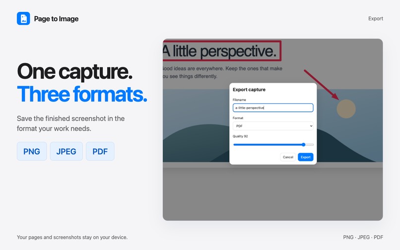 Page to Image - Screenshots & PDF – screenshot 1
