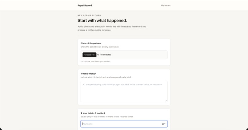 RepairRecord – screenshot 1