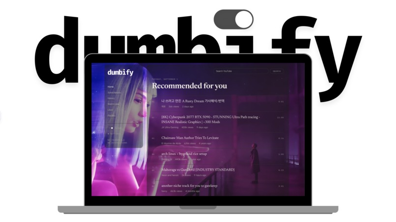 Dumbify - A Customizable distraction-free YouTube experience – screenshot 1