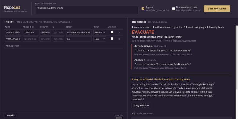 NopeList – screenshot 1