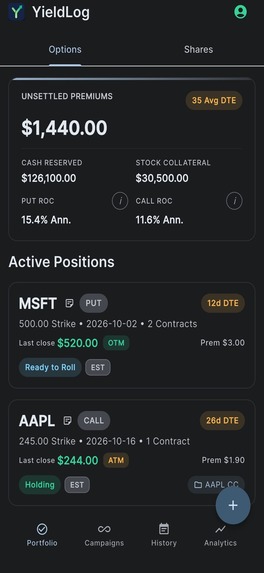 YieldLog – screenshot 1